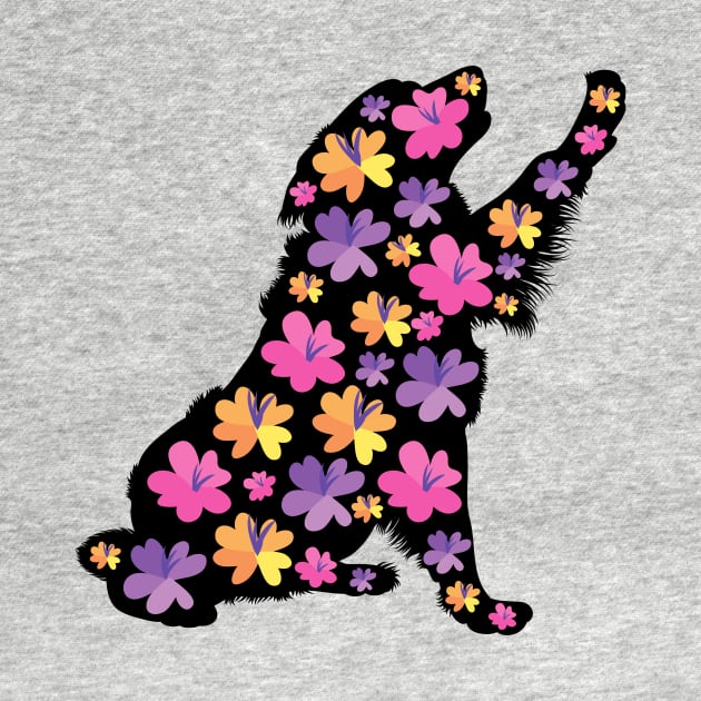 Silhouette of Bernese Mountain Dog with Spring Flowers by Seasonal Dogs